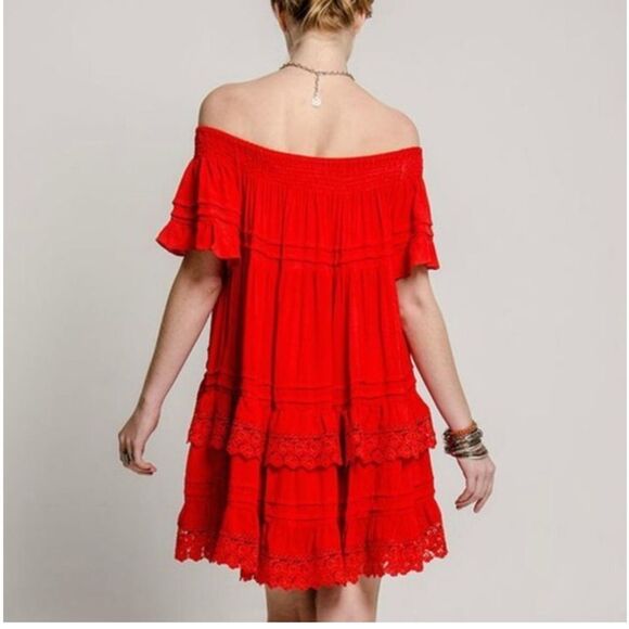 Muche & Muchette Women’s Red Ruffle twirl swing Dress One Size - Picture 14 of 16